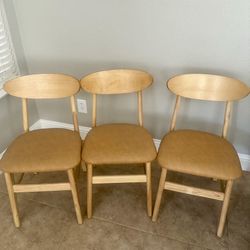 Upholstered dining chair without arms with comfortable seat, 3pieces, natural/yellow