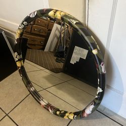 Floral Round Wall Mirror – Boho Decorative Accent Mirror