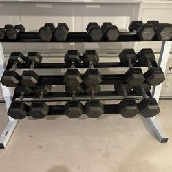 Dumbbell Set With 3 Tier Rack for Sale in San Antonio TX OfferUp