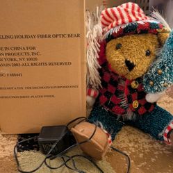 Avon Christmas Sparkling Holiday 12" Fiber Optic Teddy Bear Color Changing 2003