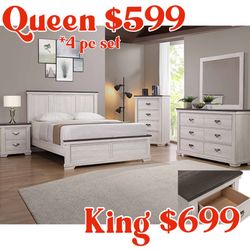 Queen 4 Piece Farmhouse Bedroom Set ✅ Financing Available - Bad or No Credit Accepted ✅ 