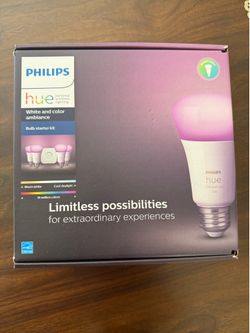 Philips Hue White and Color Ambiance A19 60W Equivalent LED Smart Bulb Starter Kit (4 A19 Bulbs and