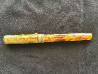 1920s Sheaffer Flat Top Fountain Pen - 14K Gold Nib - Marbled Green/Gold /