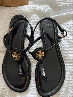 TORY BURCH Dillan Sandal in Black Patent Leather size 7