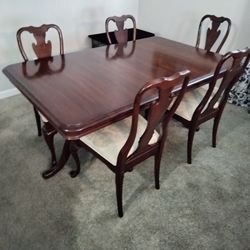Cherrywood Dining Set Table 5 Chairs And China Cabinet