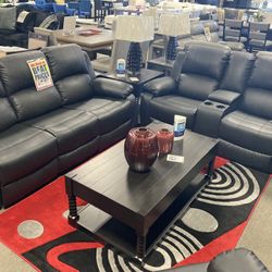 Black Bonded Leather Sofa & Loveseat💣❣️ $1499 & $399 Coffee Table