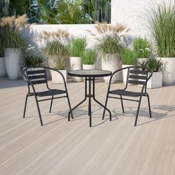 RUST-PROOF: Aluminum Slat Patio Chairs - 350lb Capacity - Black & Brown Available - New