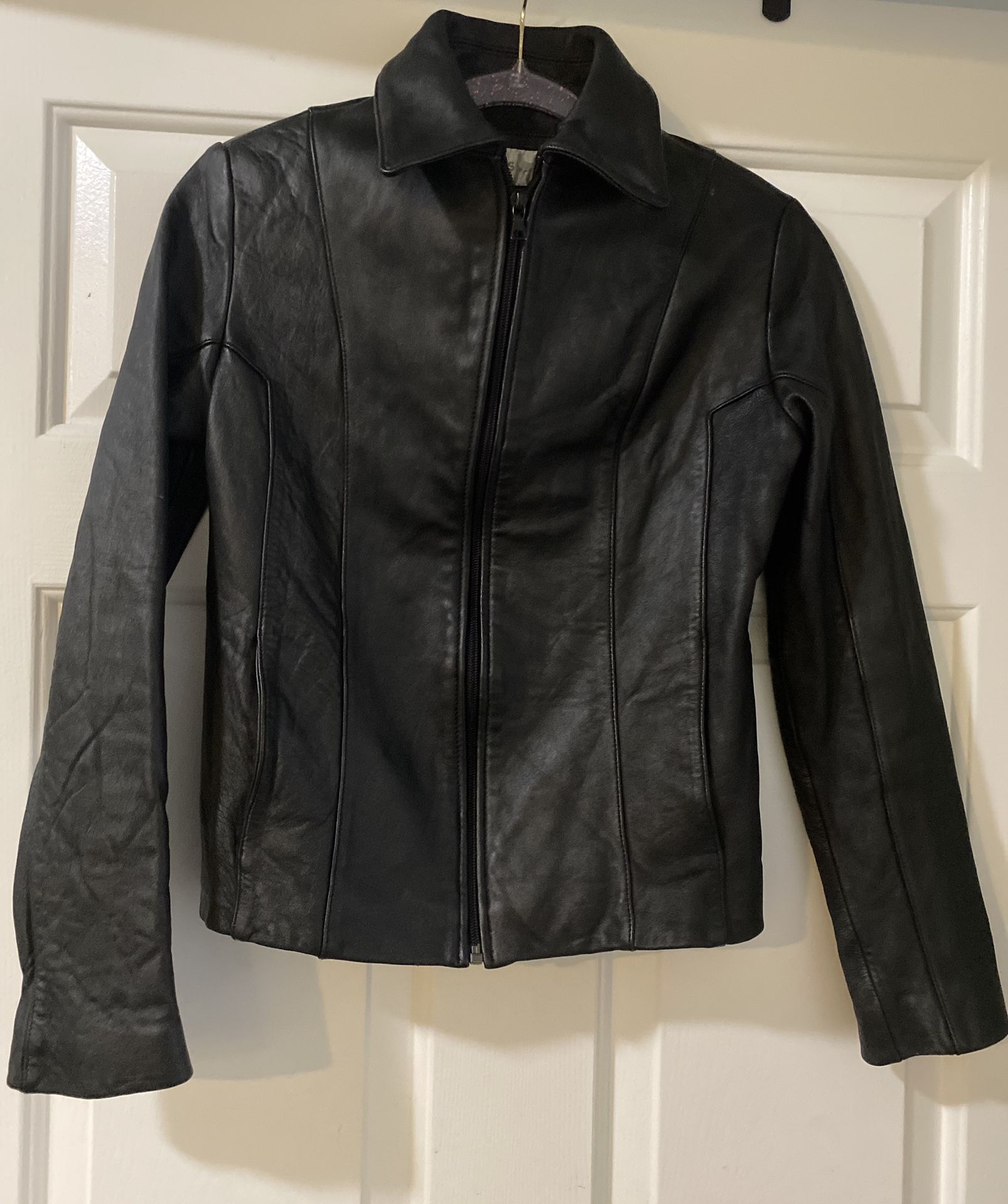 Jones New York Womens full zip  Leather Jacket Long Sleeves Black Size S