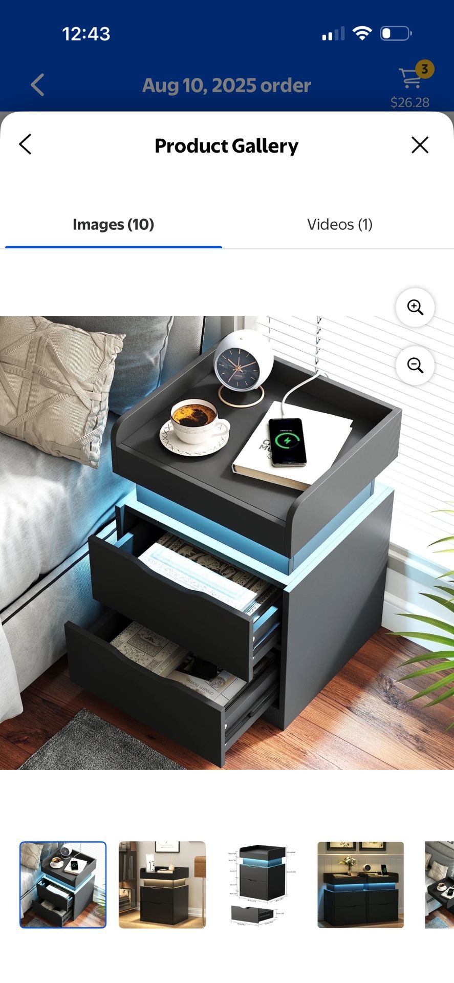 IDEALSOUL Black Nightstand with Charging Station, LED Smart Nightstand with 3 Hidden Drawer Modern Bedside Table End Side Table Nightstands for Bedroo