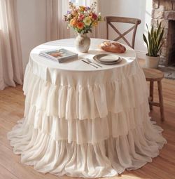 Moukeren Tiered Ruffle Tulle Tablecloth Round Ruffle Satin Tablecover 49 In Round Chiffon Tablecloth Tutu Table Skirt For Bridal Wedding Cake Sweethea