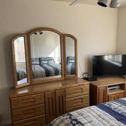 Solid Oak Dresser W/ Mirror