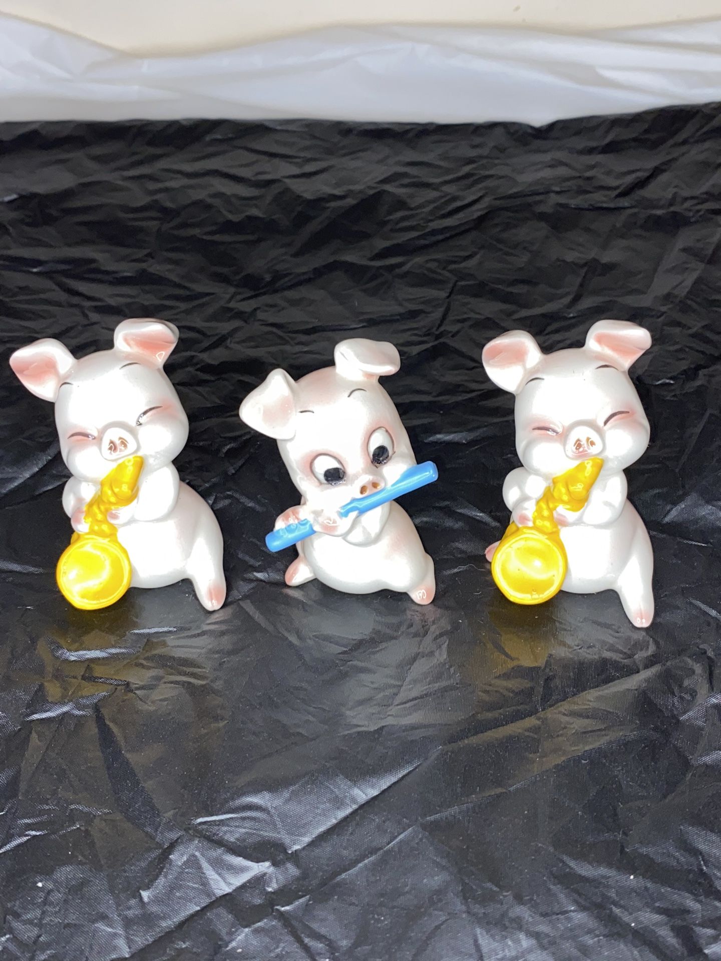 Pig Figurine Playing The FLUTE Saxophone Schmid Brothers Ceramic Japan Tag