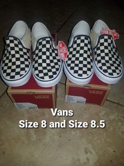 New Van's- checkered slip ons. Size 8 & 8.5