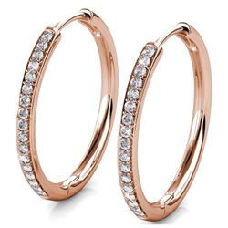 18k Rose Gold Drop Dangle Hoop Earrings with Swarovski Crystals Gift for Women