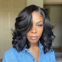 Women Black Wave Wigs Short Bob Curly Wigs for Women Fashion Black Wig None Lace