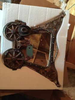 Western wagon wheel mirror