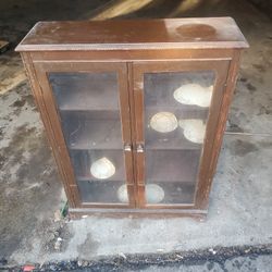 Antique Old Wood China Glass Cabinet