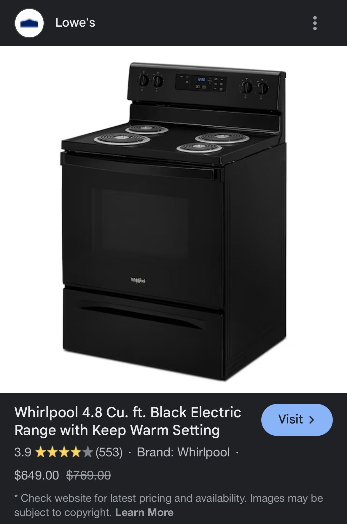 Whirlpool Electric Stove