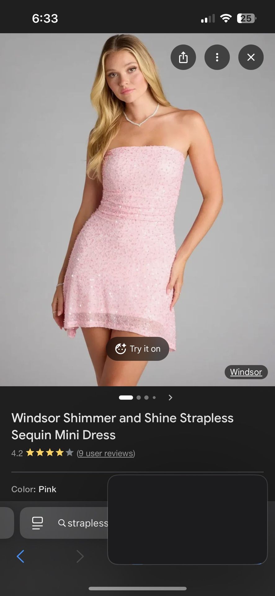Windsor Pink strapless homecoming dress