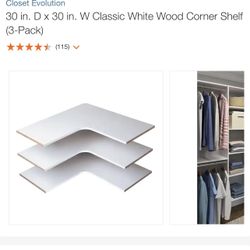 30 in. D x 30 in. W Classic White Wood Corner Shelf (3-Pack)