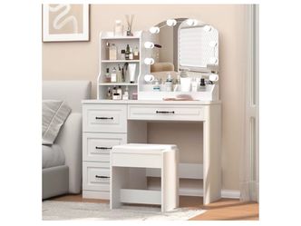 White Vanity with LED Mirror & Stool ✨