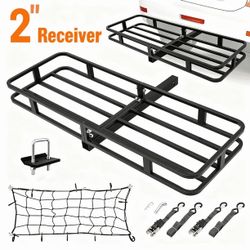 Hitch Cargo Carrier,53"x19"x5" 500lb Heavy-Duty Tow Hitch Cargo Basket with Net&Stabilizer&Ratchet Straps,2" Receiver for SUV/Car,Camping