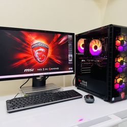 NEW MSI 9th Gen Gaming PC 8 Core I7 @3,0GHz. GTX 1070  8G. 256G M2. 2T HDD, 16 RAM. USB3.2, WIFI. Bluetooth. C PORT. 725W  PSU, 24” Monit. Win11Pro