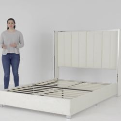 Bed Frame King White And Silver 