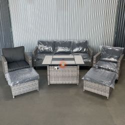 Outdoor Patio Furniture Wicker Couch Set With Fire Pit Table