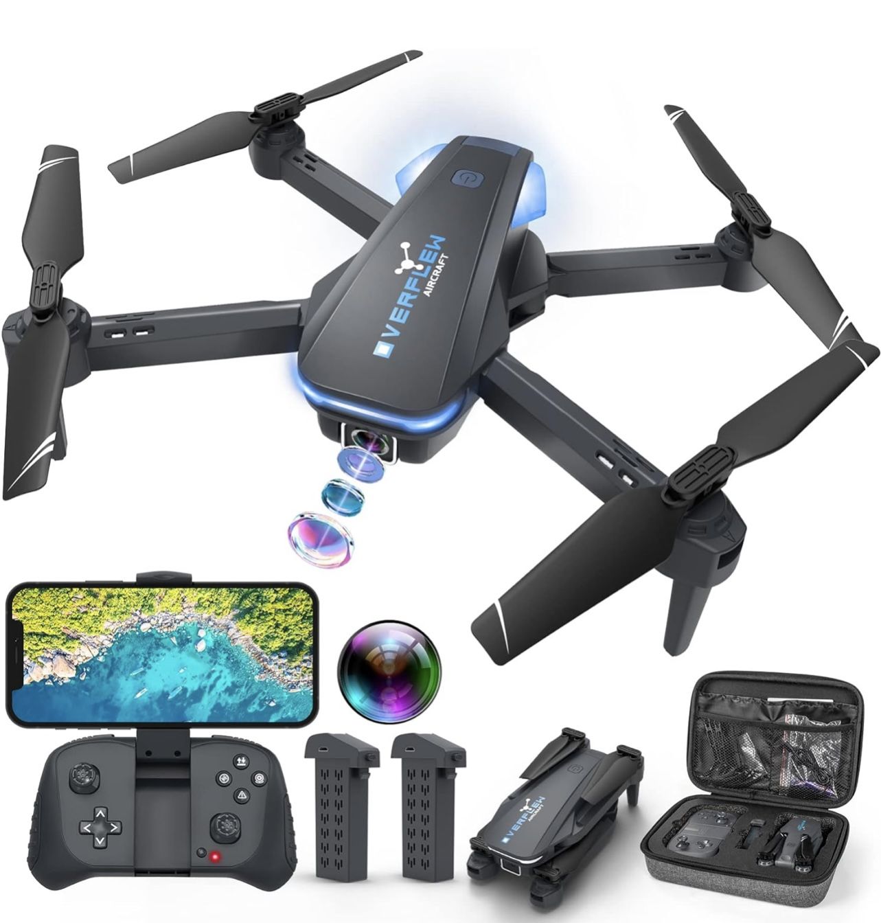 Drone with 1080P Camera for Beginners and Kids, Foldable Remote Control Quadcopter with Voice Control, Gestures Selfie, Altitude Hold, One Key Start,