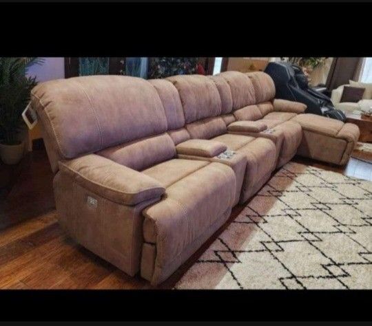 Fabric Sectional 6 Piece Power Recliner Sofa W/ Chaise