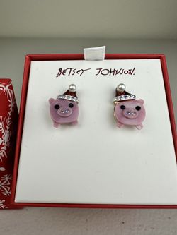 Betsey Johnson Christmas Pig Stud Earrings