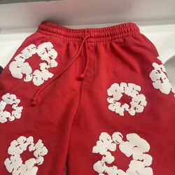 Red Denim Tear Shorts