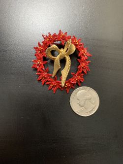 Vintage Red Enamel Wreath Pin