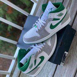 BRAND NEW JORDAN 1 MID “GREY/GREEN” FOR SALE!!! MEN’s SIZES 11.5, 12, & 13 $170