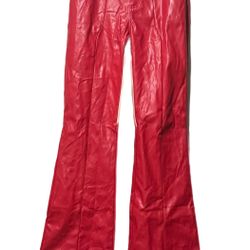 Dolls Kill Rehab Lab Red Vegan Leather Pants with Pink Heart On Rear Sz M NWT