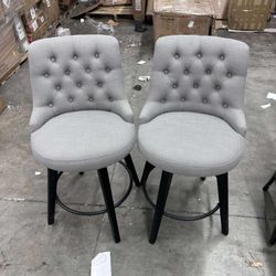 CHITA 26 inch Swivel Upholstered Counter Height Bar Stools with Tufted Back Set of 2, Fabric in Flint Gray