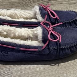 UGG DAKOTA Blue SUEDE SHEEPSKIN MOCCASIN WOMEN'S SLIPPERS SIZE US 6