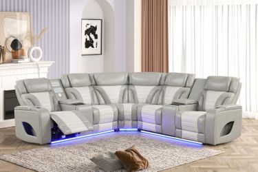 Atlas Modern Gray & Ice Power Reclining Sectional with LED & Audio