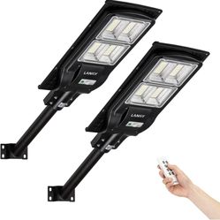 LANGY 2 Pack Solar Street Light 30000Lumens,240 LED Street Lamp with Light Control&PIR Motion Sensor,