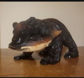 12" x 7" Japanese Kibori Kuma Carved Wood Bear