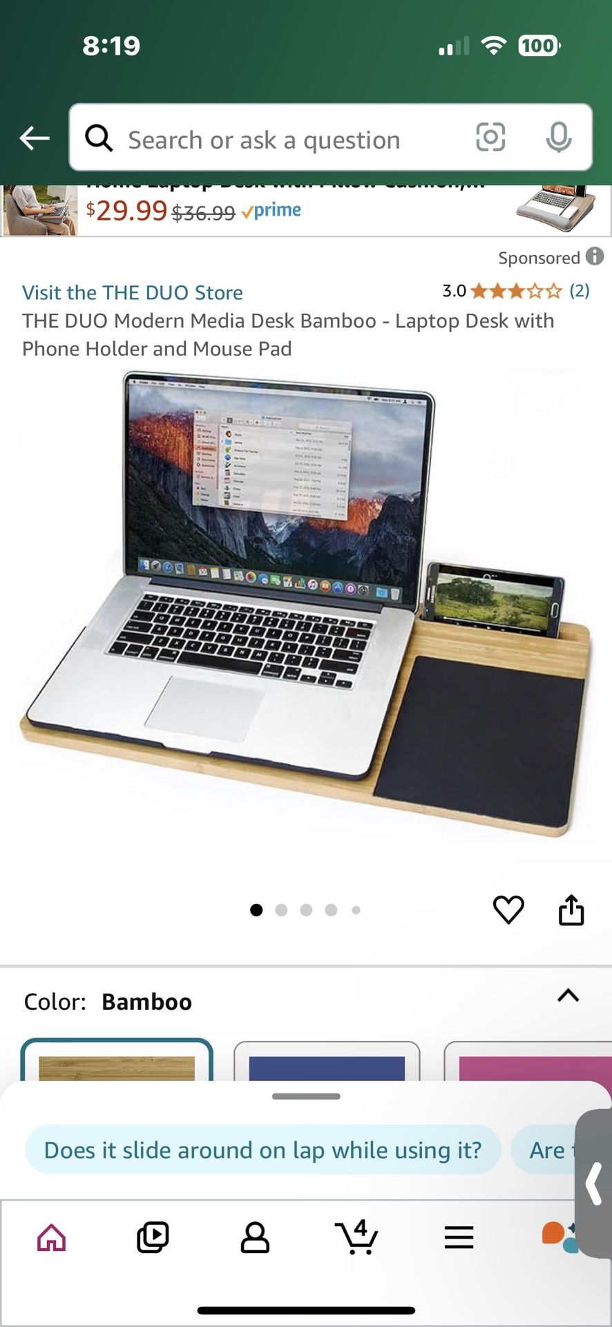 Laptop Desk With Phone Holder And Mouse Pad
