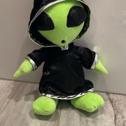 Out of This World! Green Alien Plush in Black Galaxy Hoodie - 13”