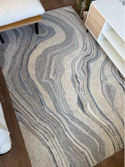 Marbled Blue-Grey/Ivory 5x8 Wool Area Rug