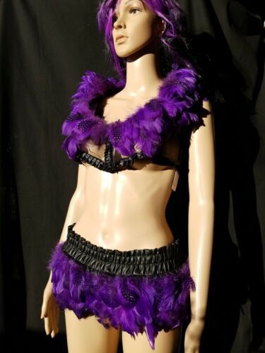 BE WICKED FEATHERS feathered SHEER mesh LOW cut CROP cropped TOP costume