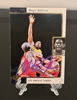 NBA Magic Johnson Los Angeles Lakers Autographed Upper Deck SP 1996 #66 With Michael Jordan
