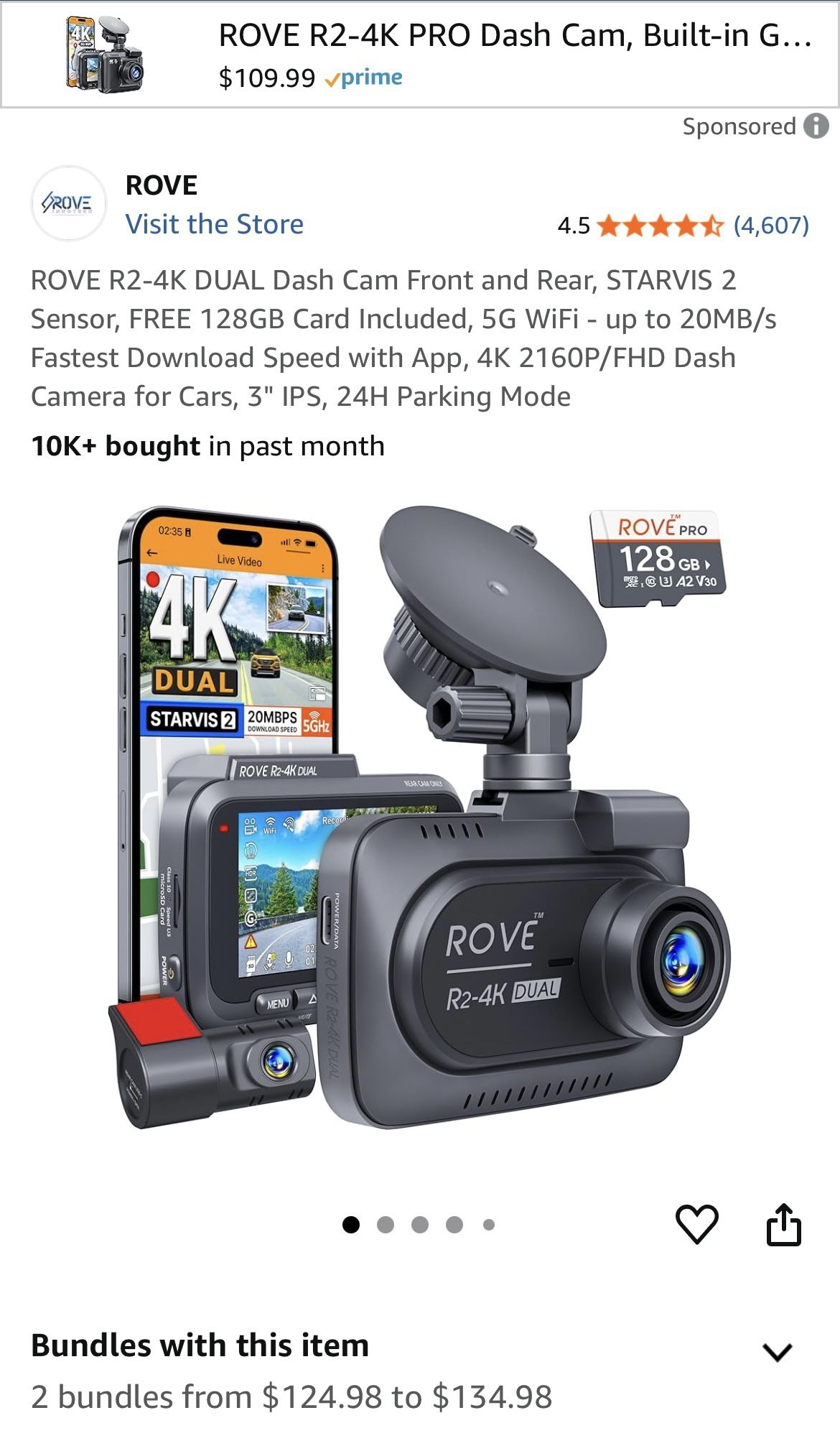 Dash Cam’ /Rove R2-4k /Dual / Front And Rear  Camera