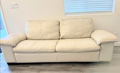 Cream Leather Loveseat Couch Sofa