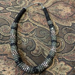 Black, Green And Gold Beaded Necklace 