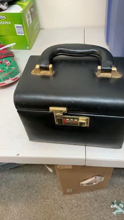 Black Leather Train Case with Combination Lock